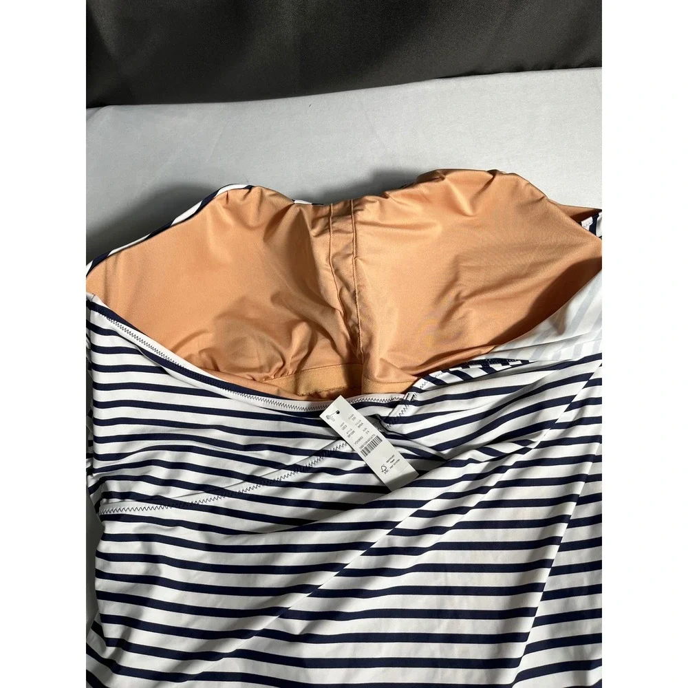 J.Crew Re-Imagined‎ One-Shoulder Ruched One-Piece Swimsuit Navy White Stripe 24